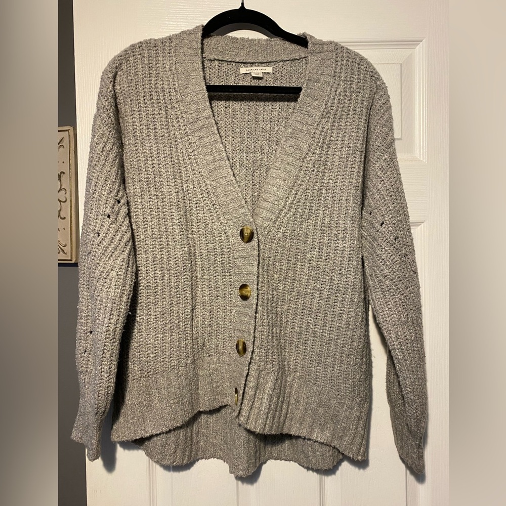 American Eagle Gray Button-Up Women's Sweater Cardigan